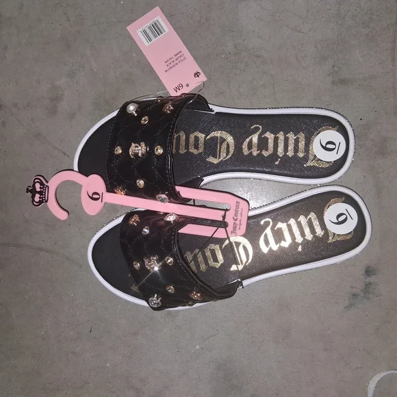 Juicy Couture Black Quilted Slides with Gold Accents - Picture 2 of 5
